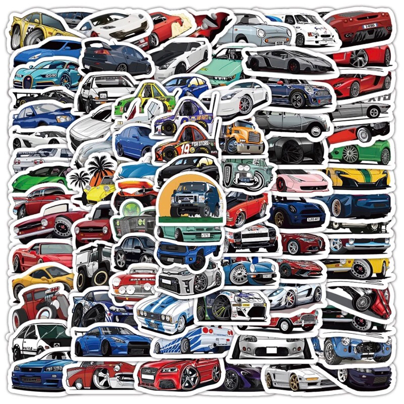 60 sticker siêu xe chống nước tốt trang trí dán mũ bảo hiểm xe đạp dụng cụ học tập