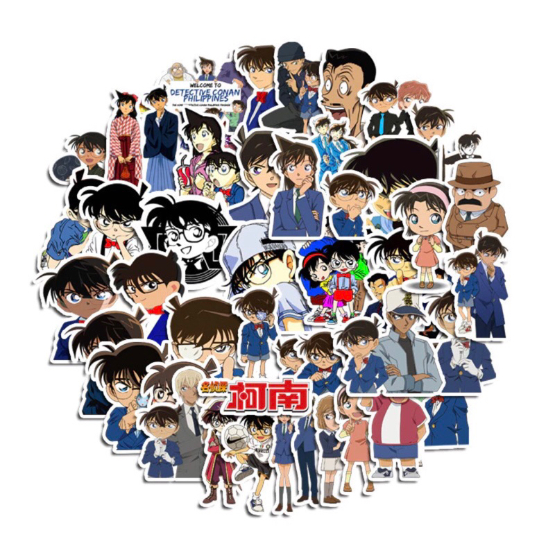 Bộ 100 sticker thám tử lừng danh Conan. trang trí ly nước mũ bảo hiểm điện thoại ly nước ipad laptop