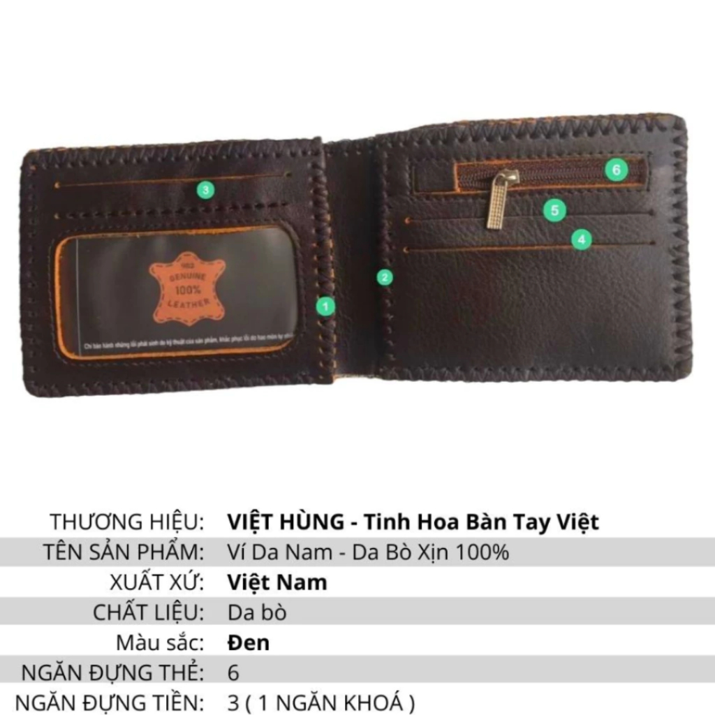 Ví Da Nam - Da Bò Xịn 100% - May Viền Thủ Công - Có hộp đựng làm quà tặng