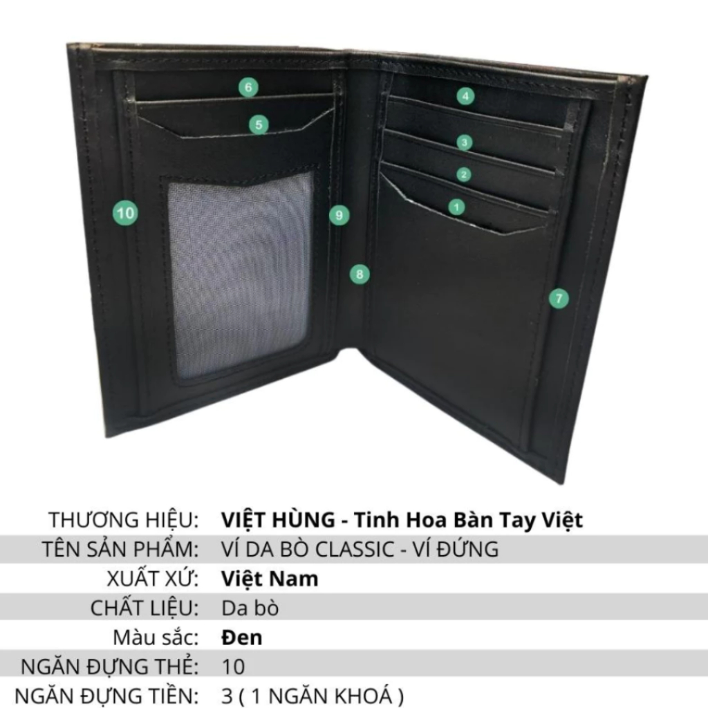 Ví Nam Da Bò Classic Ví Đứng