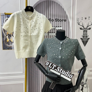 Áo len tay cộc cổ đính đá viền đá sang chảnh, kiểu khuy cài dễ mặc Ulzzang free size 726