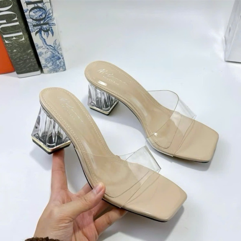 Giày cao gót nữ quai trong, dép gót ngọc 3cm 5cm 7cm lên dáng cực xinh mã H8.