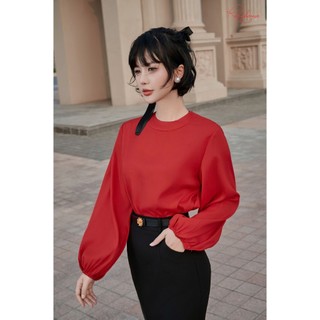 Set áo tơ tay bồng và chân váy midi bút chì 2 lớp thiết kế độc quyền Rubyhouse