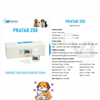 Thuốc thú y PRATAB 250 – Thuốc Phòng Trị Các Loại Giun Sán Trên Chó Mèo Cừu Dê Ngựa VN PET SHOP