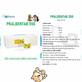 PRALBENTAB 550 – Thuốc tẩy Giun Sán Và Sán Dây Dành Cho Chó Và Mèo Giảm Tiêu Chảy Bệnh Đường Ruột
