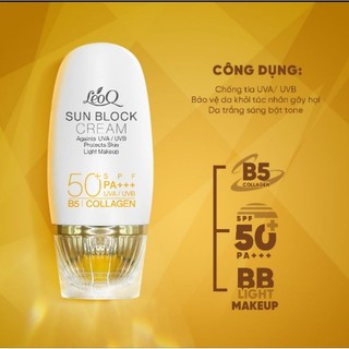 Kem Chống Nắng LeoQ Sun Block B5 Collagen SPF50+++ .60g Vàng.  L84 - TL 60G ( BB LIGHT MAKEUP)