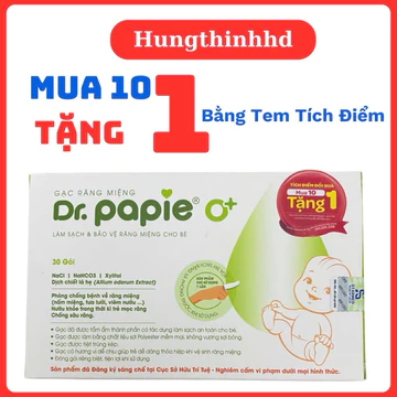 Gạc rơ lưỡi Dr Papie,gạc lưỡi cho trẻ sơ sinh, vệ sinh lưỡi nướu hộp 30 gói