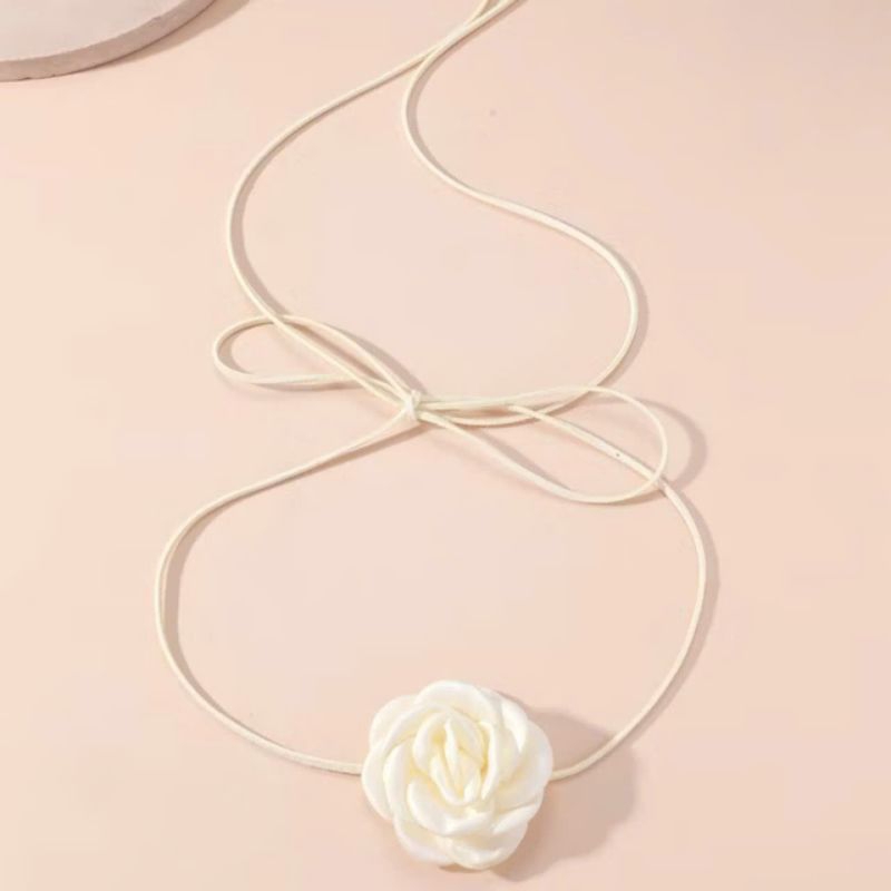Vòng cổ choker mặt hoa hồng lụa có dây buộc dài, Phụ kiện thời trang nữ xinh xắn