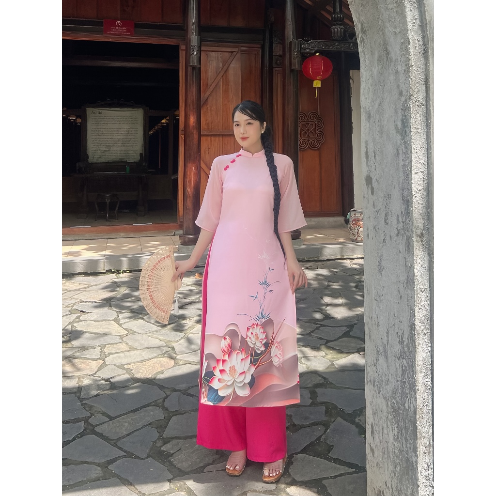 ÁO DÀI NHÀ BỐNG - AD067 Áo dài cách tân dáng suông in 3D tay ánh kim ...