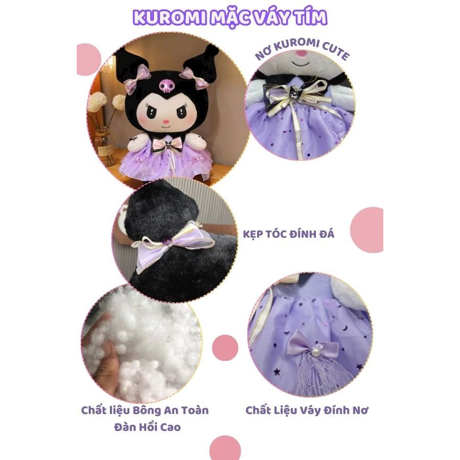 Gấu Bông Kuromi & My Melody Mặc Váy Công Chúa Cao Cấp, Thú Nhồi Bông Sanrio Dễ Thương Làm Quà Tặng Sinh Nhật Cho Bé Gái