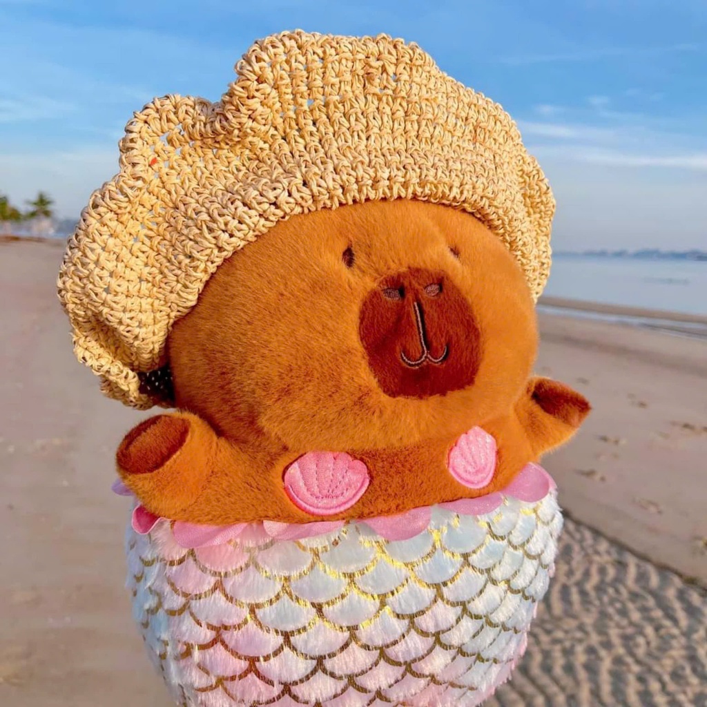 Capybara Tiên Cá, Capybara Nàng Tiên Cá Đáng Yêu Họa Tiết Chân Vảy Vảy Cá Lấp Lánh Hoa Cài Tóc Dễ Thương