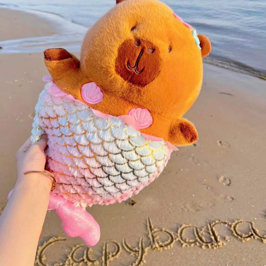 Capybara Tiên Cá, Capybara Nàng Tiên Cá Đáng Yêu Họa Tiết Chân Vảy Vảy Cá Lấp Lánh Hoa Cài Tóc Dễ Thương