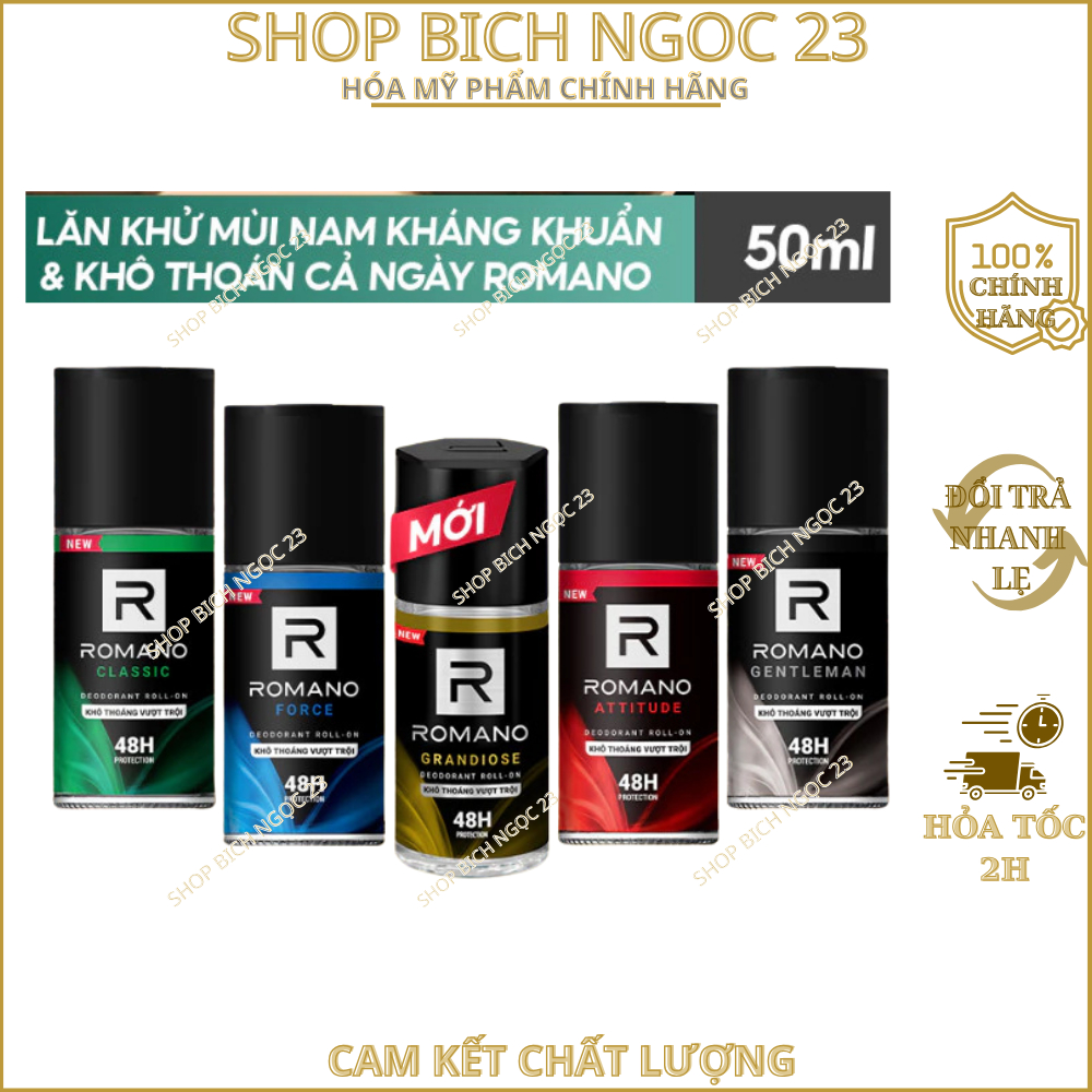 Lăn khử mùi nam kháng khuẩn & khô thoáng cả ngày Romano 50ml