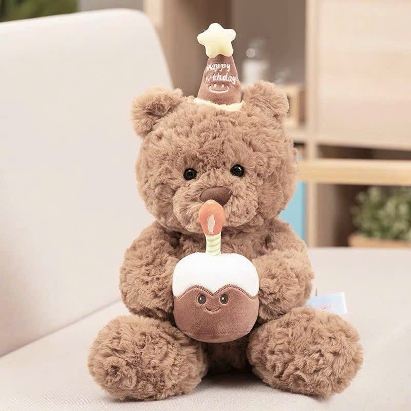 Gấu Bông Sinh Nhật Teddy Ôm Bánh Kem, Đội Mũ Happy Birthday Quà Tặng Sinh Nhật Cho Mọi Lứa Tuổi Dễ Thương