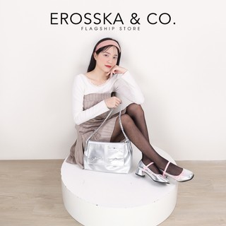 Erosska - Giày cao gót nữ mũi tròn phối nơ phong cách dễ thương màu kem cao 5cm - EP018