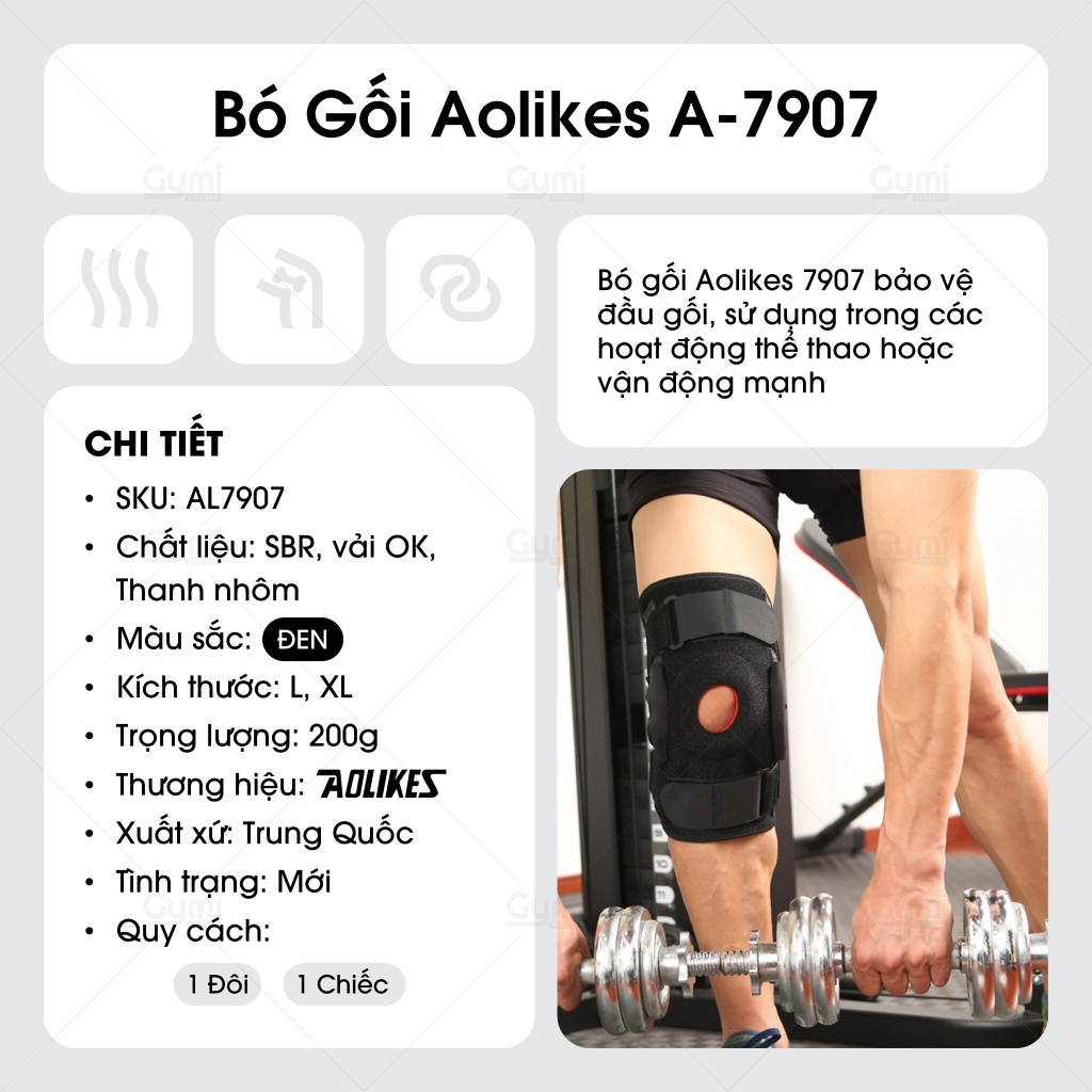 Bó Gối Aolikes A-7907 - Băng Bảo Vệ Đầu Gối Thể Thao Đệm Silicon - AL7907