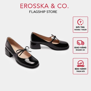 Erosska - Giày cao gót nữ mary jane mũi tròn phối dây kiểu dáng đơn giản màu đen cao 5cm - EP019