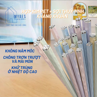 Bộ 5 đôi đũa hoa tứ diệp hợp kim sợi thuỷ tinh kháng khuẩn không nấm mốc chịu được nhiệt độ cao hiện đại sang trọng