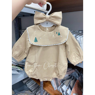 La pomme AW2024 Body dài tay La Pomme ấm áp dễ thương - Be, băng đô 0-12m