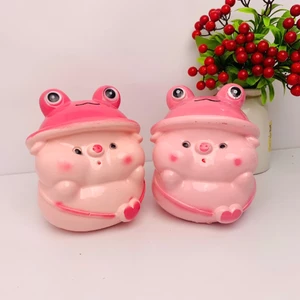 Heo đất tiết kiệm Heo đội mũ ếch size nhỏ-ống tiết kiệm lợn đất tiết kiệm quà tặng trang trí