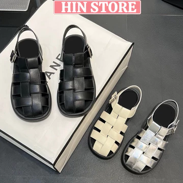 Giày sandal nữ đế thấp quai hậu kiểu rọ hottrend phong cách Hàn Quốc, dép quai hậu nữ đi chơi, đi học da PU mềm MS12