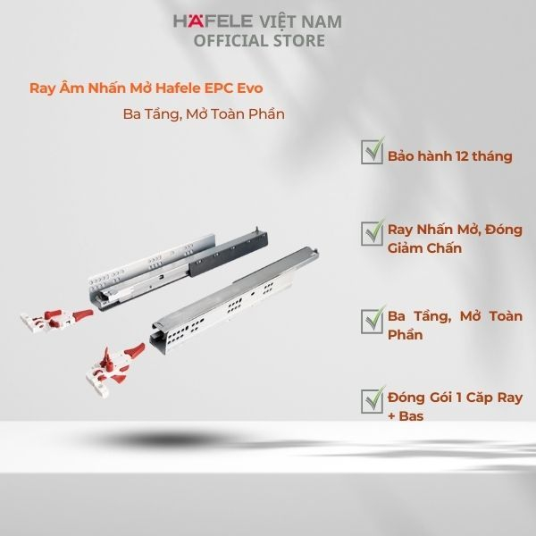 Ray âm nhấn mở Hafele EPC Evo, mở toàn phần, đóng giảm chấn | Shopee ...