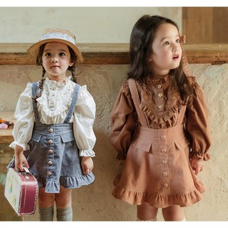 𝐀𝐩𝐫𝐢𝐥 𝐛𝐞́𝐛𝐞́ - Strawberry Set Váy yếm áo sơ mi bé gái vintage Dễ Thương thanh lịch Mùa thu