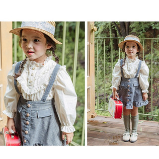 𝐀𝐩𝐫𝐢𝐥 𝐛𝐞́𝐛𝐞́ - Strawberry Set Váy yếm áo sơ mi bé gái vintage Dễ Thương thanh lịch Mùa thu