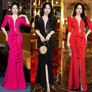 Đầm dạ hội kết hạt cao cấp (đầm dự tiệc cao cấp) tặng hoa tai TẶNG KÈM HOA TAI THỜI TRANG