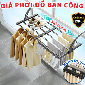 Giá Phơi Đồ Ban Công, Kệ Treo Ban Công Thông Minh Có Thể Kéo Rộng, Để Cây Phơi Đồ Gấp Gọn Không Khoan Đục Chịu Lực 10Kg