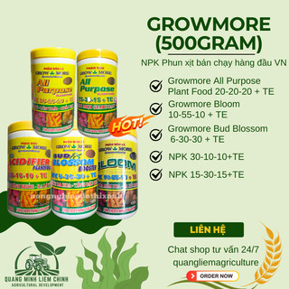 Phân bón lá Growmore (hũ 500gram) đủ các chỉ số 30-10-10; 20-20-20; 10-55-10; 6-30-30