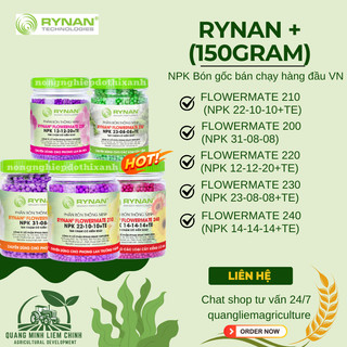 Phân bón Rynan (hũ 150gram), tốt cho cây đủ các chỉ số 12-12-20; 23-08-08; 31-08-08; 22-10-10