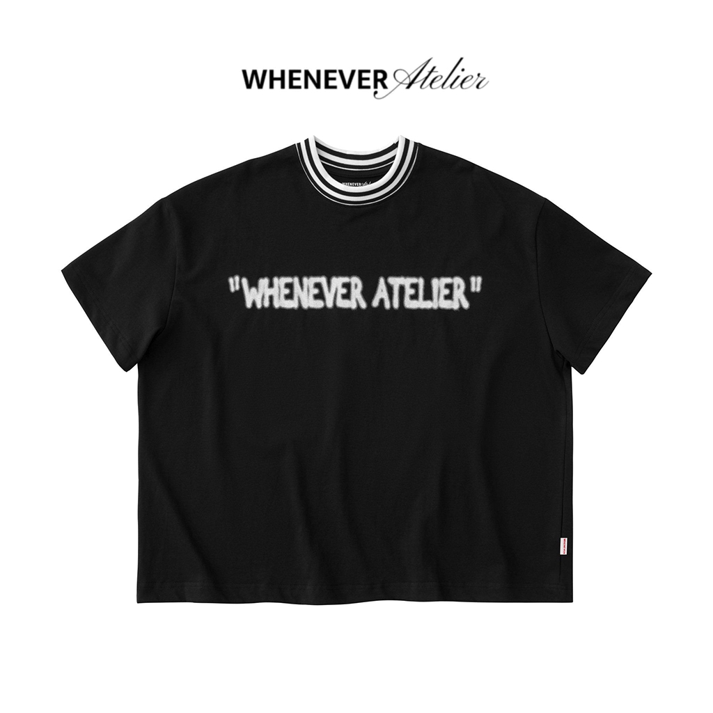 WHENEVER Áo Thun Whenever Spray Striped Neck Đen 100% Cotton Form Boxy ...
