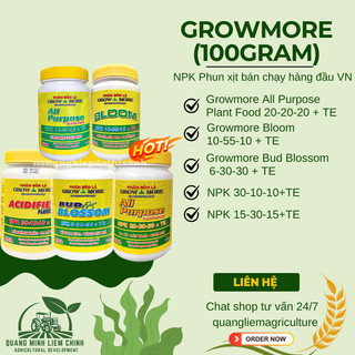 Phân bón lá Growmore (hũ 100gram) đủ các chỉ số 30-10-10; 20-20-20; 10-55-10; 6-30-30