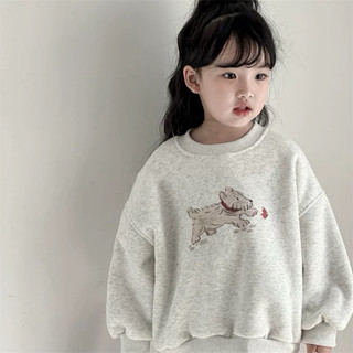 Áo nỉ cho bé Batala Kids, Áo Hoodie nỉ cho bé trai bé gái BÔNG ÉP ghi xám in hình chú CÚN CHẠY thu đông 2024