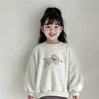 Áo nỉ cho bé Batala Kids, Áo Hoodie nỉ cho bé trai bé gái BÔNG ÉP ghi xám in hình chú CÚN CHẠY thu đông 2024
