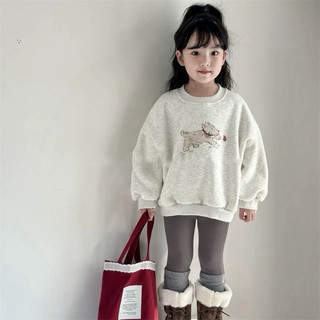 Áo nỉ cho bé Batala Kids, Áo Hoodie nỉ cho bé trai bé gái BÔNG ÉP ghi xám in hình chú CÚN CHẠY thu đông 2024