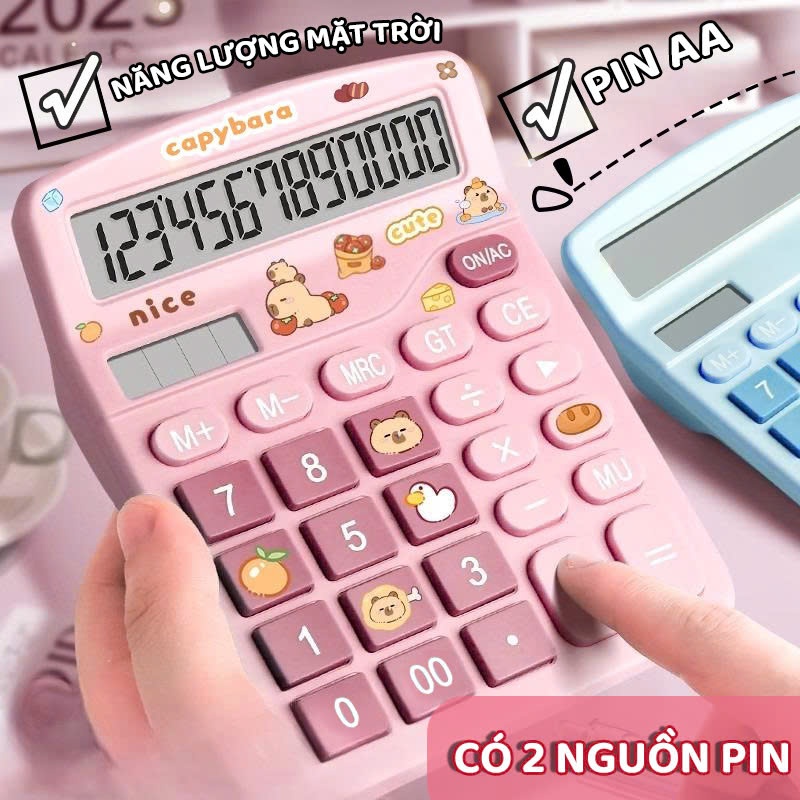 Máy Tính Cầm Tay 2 Nguồn Pin Năng Lượng Mặt Trời Pin AA Hiển Thị 12 Số Tiện Lợi Dễ Dàng Mang Theo