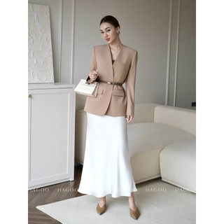 Áo Blazer nữ không ve dài tay dáng dài HAGOO 4 màu Đen/Đỏ/Trắng/Nâu [ B459 ]
