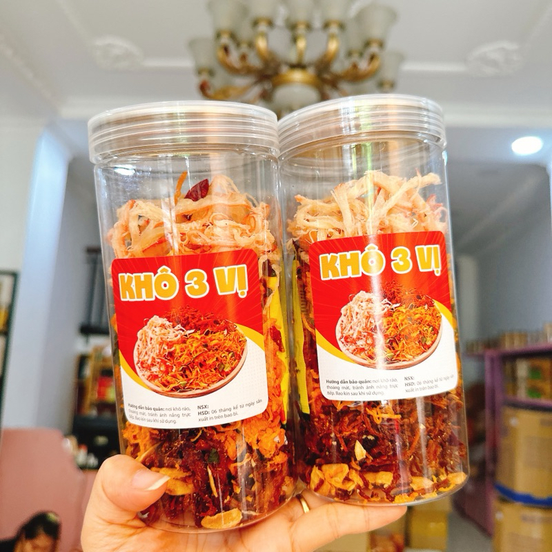 KHÔ 3 Vị : (KHÔ GÀ + KHÔ HEO + MỰC SỢI HẤP DỪA) Loại ngon đặc biệt -1 Hộp 300Gr