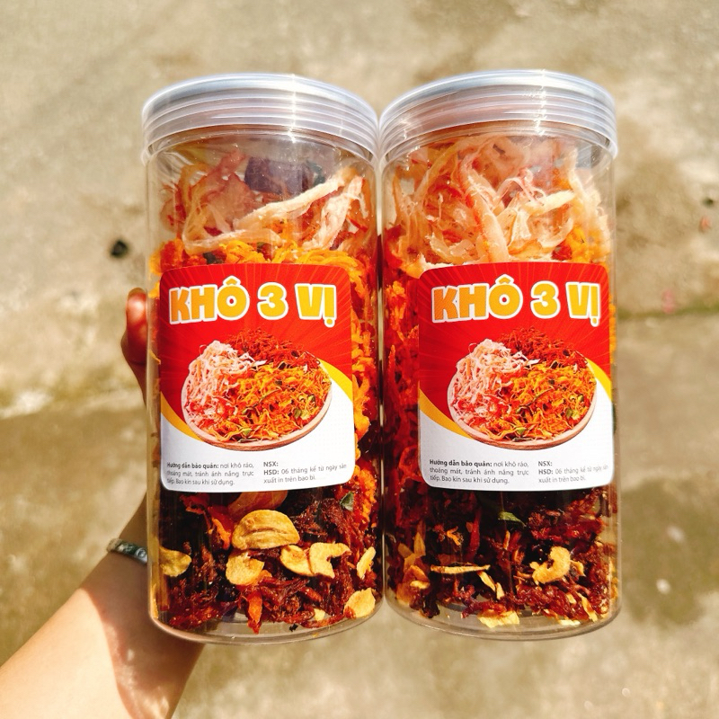 KHÔ 3 Vị : (KHÔ GÀ + KHÔ HEO + MỰC SỢI HẤP DỪA) Loại ngon đặc biệt -1 Hộp 300Gr