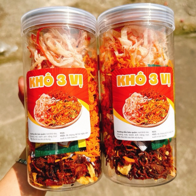 KHÔ 3 Vị : (KHÔ GÀ + KHÔ HEO + MỰC SỢI HẤP DỪA) Loại ngon đặc biệt -1 Hộp 300Gr