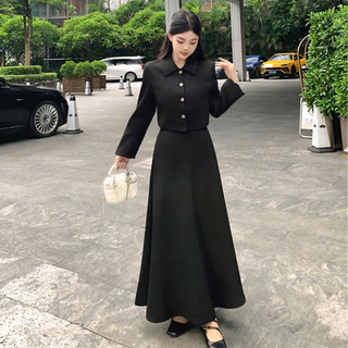 Bộ dạ dáng xoè áo cổ bẻ và chân váy xoè dài - Bộ váy maxi xoè dáng dài áo cài khuy cổ bẻ chân váy dài xoè dự tiệc,đi làm