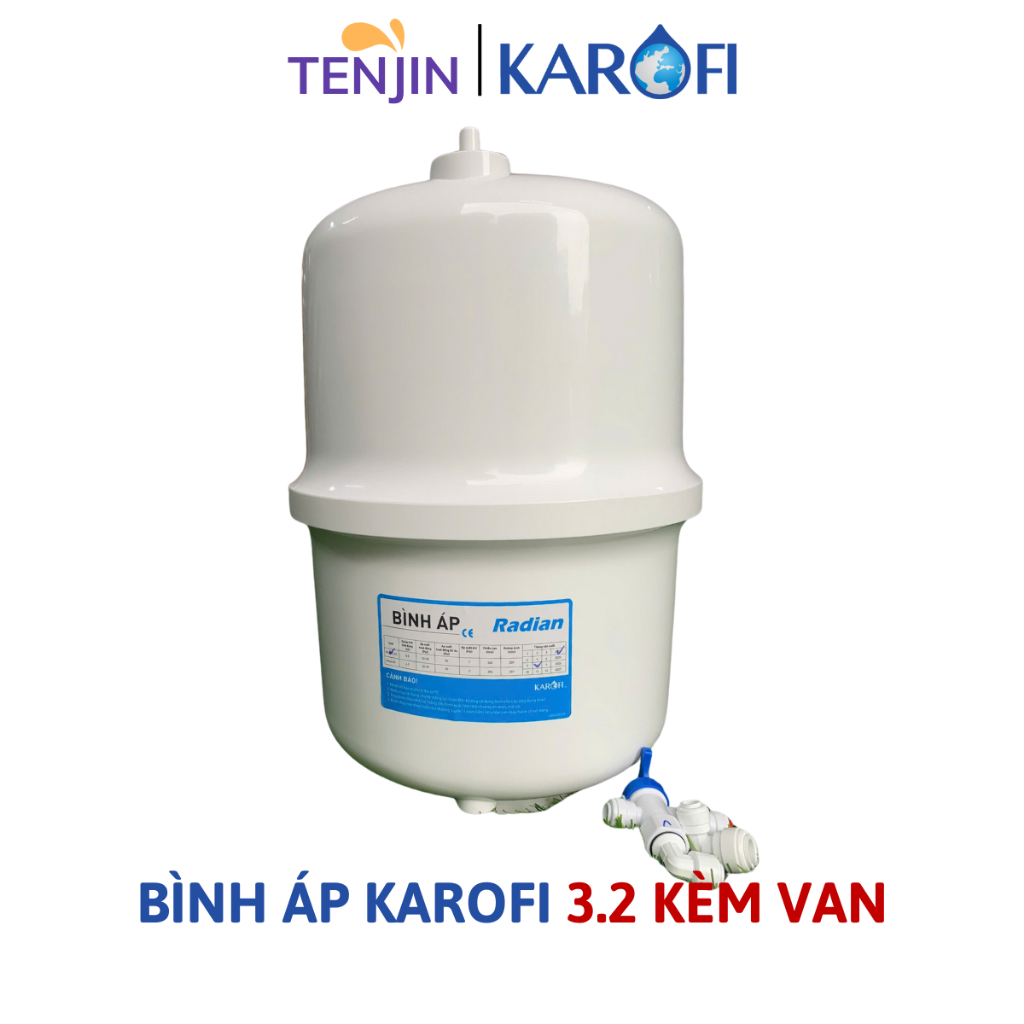 Bình Áp Tích Nước Tinh Khiết RO Karofi 3.2 Chính Hãng (Mẫu Mới Nhất) Nhựa Nguyên Sinh Siêu Bền KÈM VAN.