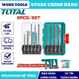 TOTAL Bộ 8 và Bộ 9 mũi khoan bê tông đuôi gài SDS TACSDL11806 & TACSDL30906