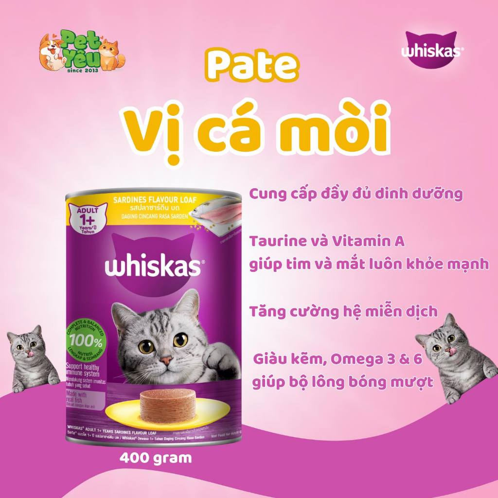 6 pate mèo whiskas lon 400gr