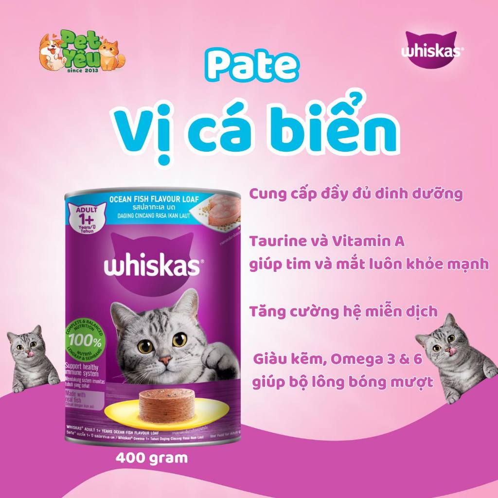 6 pate mèo whiskas lon 400gr
