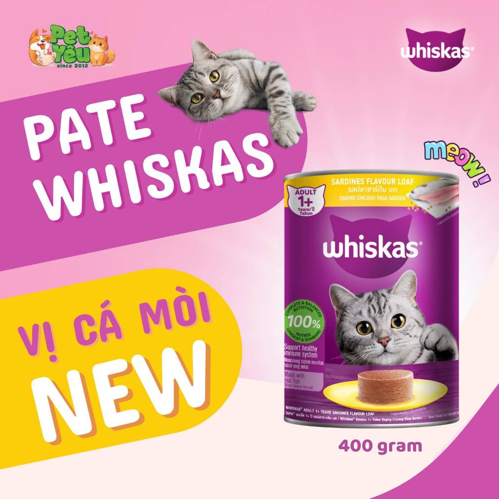 6 pate mèo whiskas lon 400gr