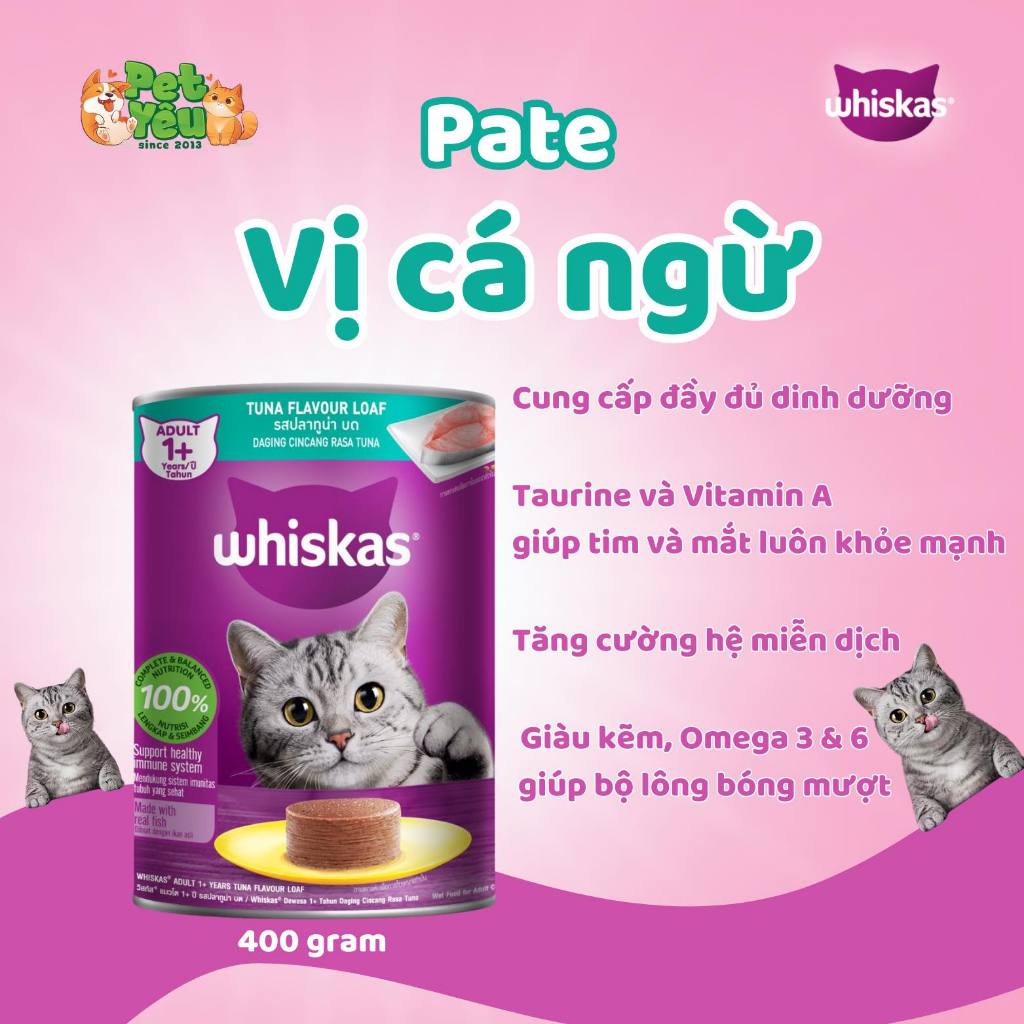 6 pate mèo whiskas lon 400gr