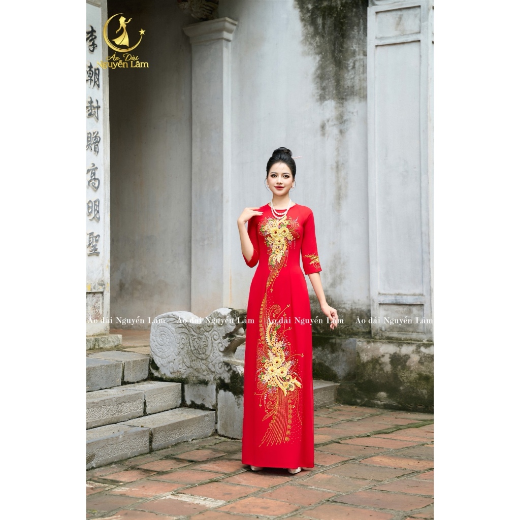 [GIẢM 40K] Áo Dài Lụa Dính Hoa, Vẽ Thủ Công Lấp Lánh A60 Màu Đỏ - Áo Dài Cho Mẹ [CO GIÃN NHẸ, THẤM HÚT] Nữ Women Dress